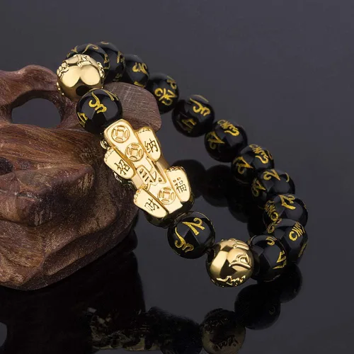 Miniatura 7 de RIOSO Feng Shui - Pulseras de buena suerte para hombres y mujeres con cuentas de obsidiana y dragón de la suerte, pulsera Pixiu Pi Yao atrae riqueza