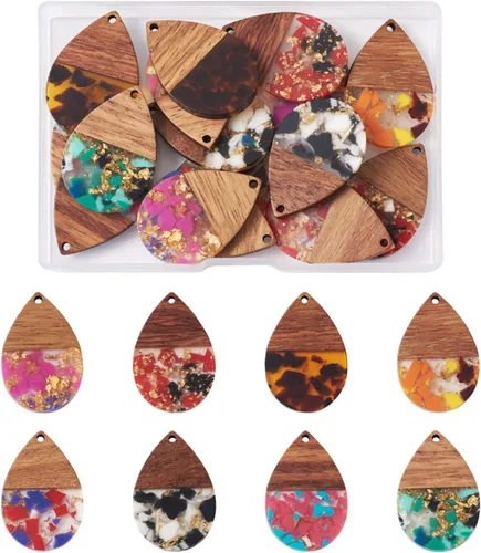 Miniatura 19 de Beadthoven 60 piezas Kit de Dijes de Madera de Resina Colgantes para Hacer Aretes Dijes Dorados para Aretes DIY Boho Piezas en Blanco de Madera