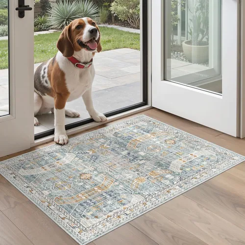 Miniatura 143 de Madane Alfombra lavable de 2 x 3 pies, alfombra de entrada pequeña, antideslizante, vintage, para entrada interior, alfombra de pelo bajo