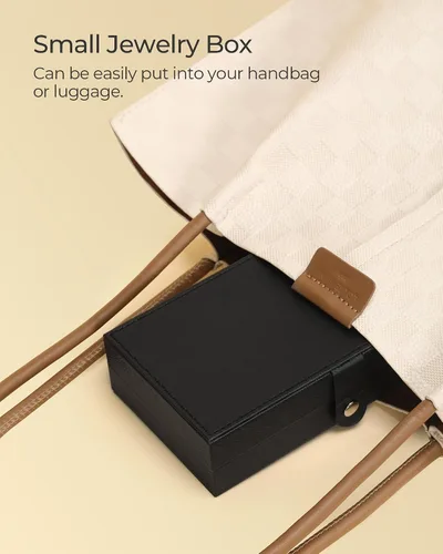 Miniatura 2 de Hzuaneri Joyero de 3 capas, organizador de joyas con tapa de vidrio, 1 soporte individual para joyas, 1 cajón, estuche de joyería de piel sintética