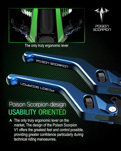 Miniatura 3 de POISON SCORPION Palancas de embrague de freno de motocicleta, rodillo de rueda corta azul ajustable CNC izquierda derecha compatible con YZF R1