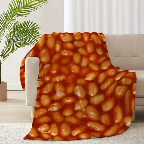 Miniatura 4 de Manta de frijoles horneados 3D para niñas, niños, suave y acogedora manta de vellón divertida para cama, sofá, sillas, para todas las estaciones