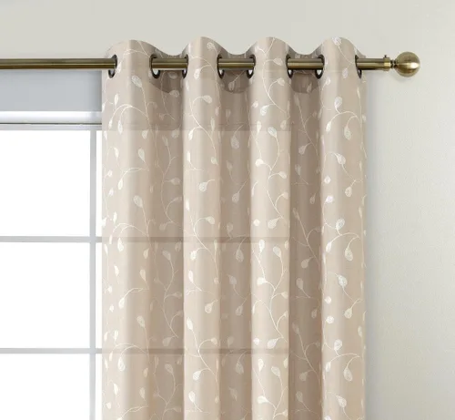 Miniatura 3 de MIUCO Cortinas Semitransparentes con Bordado Floral de Lino Sintético con Ojales para Ventana para Sala de Estar 52 x 95 Pulgadas Juego de 1 Par