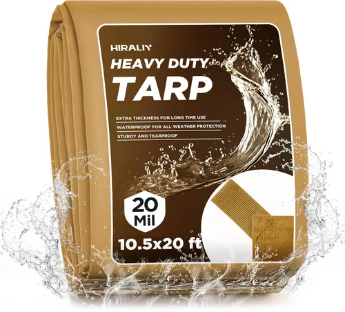 Miniatura 12 de HIRALIY Lona impermeable resistente de 20 mil, lona negra de 7 x 12 pies con bucles de cincha reforzados, lona de tela Oxford multiusos para leña