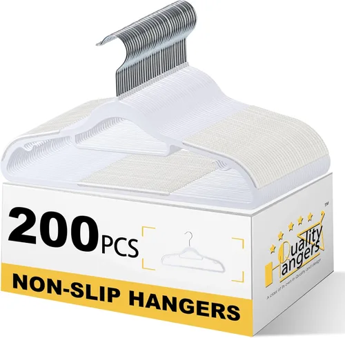 Miniatura 12 de Perchas de ropa de calidad, paquete de 50 unidades, perchas de plástico sin terciopelo para ropa, juego de perchas resistentes para abrigos, perchas