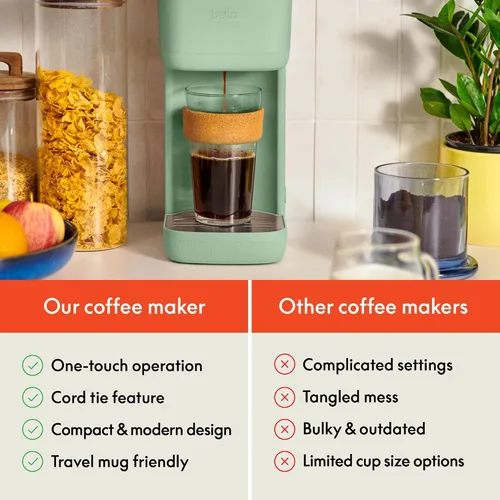 Miniatura 4 de BELLA Cafetera de una sola porción, compatible con cápsulas K y café molido, con bandeja de goteo extraíble y ajustable, apagado automático y Vidrio