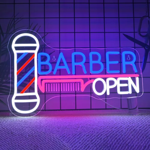 Ineonlife Letrero de neón abierto para peluquería, accesorios iluminados para decoración de pared, letrero LED moderno para barbería, decoración