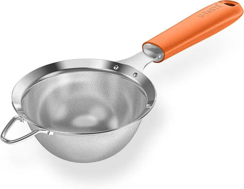 Colador de malla de acero inoxidable 18/8: U-Taste Colador de alimentos de malla fina de cocina de 3.9 pulgadas con mango de silicona resistente (6)