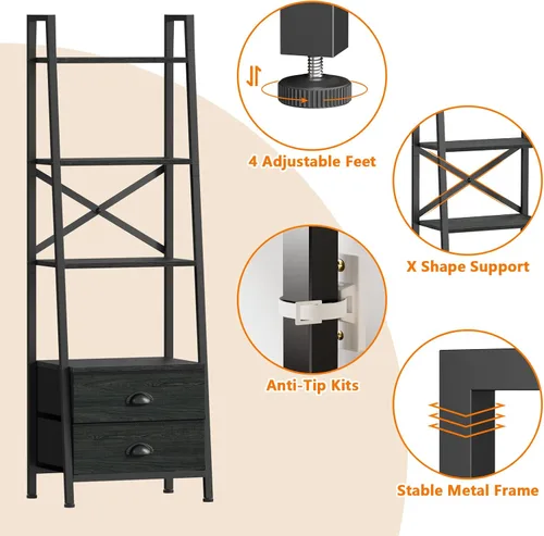 Miniatura 5 de Furologee - Estantería de escalera de 4 niveles, estantería pequeña con 2 cajones, organizador de estante de almacenamiento vertical, estanterías