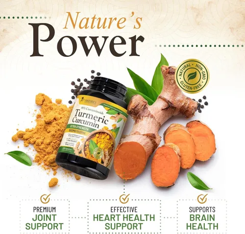 Miniatura 5 de Suplemento de curcumina de cúrcuma de 1500 mg, pimienta negra orgánica tumérica y bioperina para una mejor absorción con 95% de curcuminoides, apoyo