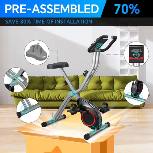 Miniatura 4 de Bicicleta estática plegable ligera de 33 libras para apartamentos pequeños, bicicletas estacionarias para entrenamiento en casa, bicicleta