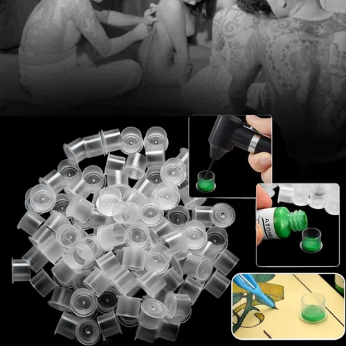 Miniatura 5 de Urknall - Tapas de tinta de tatuaje con base, 300 vasos de tinta de plástico, tapas de tinta desechables para suministros de tatuaje de tinta