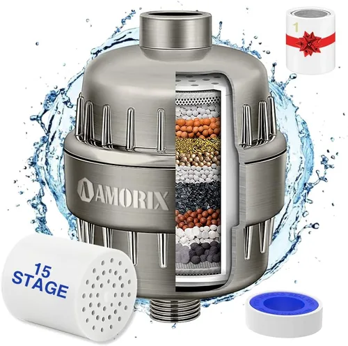 Miniatura 9 de Filtro de cabezal de ducha cromado de 15 etapas para agua dura, alto rendimiento, reduce el cloro, alivia la piel seca y la picazón del cuero Cromo