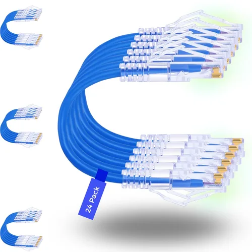 Rapink Cables de conexión Cat6/ Cat6a 7 pies (paquete de 24) delgados, Cable de conexión Ethernet Cat6a con soporte de 10G, Cable de conexión Cat 6