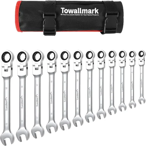 Miniatura 10 de Towallmark Juego de llaves de trinquete de 14 piezas, juego de llaves métricas de cabeza fija, métricas de 0.236-0.748 in, juego de llaves