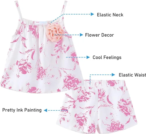 Miniatura 8 de LittleSpring Conjunto de verano para niñas con camiseta sin mangas y pantalones cortos florales