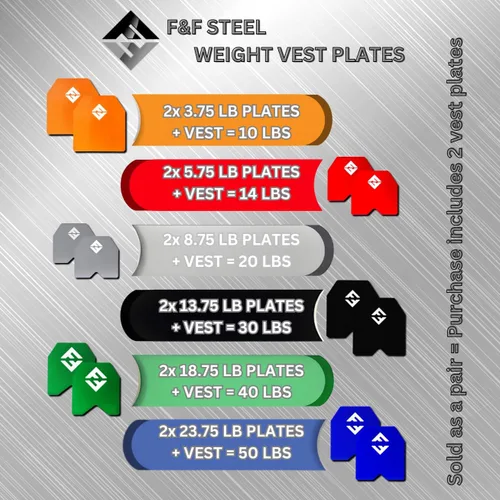 F&F Fitness - Juego de placas de chaleco de peso de 10 libras a 50 libras, compatible con la mayoría de chalecos y portadores de peso