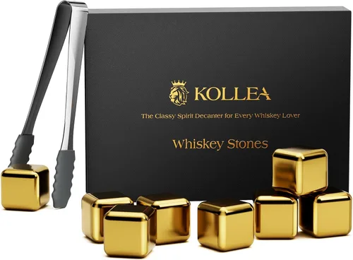 Kollea piedras para whisky, juego de 8 piedras de acero inoxidable dorado para enfriar whisky, cubos de hielo reutilizables para bebidas, accesorios
