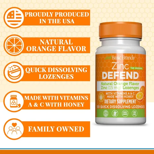 Miniatura 6 de Basic Brands – Zinc Orange Defend – 100 pastillas – Sabor naranja natural Zinc – Pastillas – Impulso inmunológico, alivio del frío, sin OMG, acetato