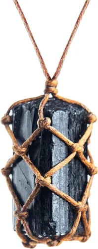 Collar de cristal de turmalina negra natural, trenzado a mano, collar con colgante de piedras preciosas de chakra para hombres y mujeres