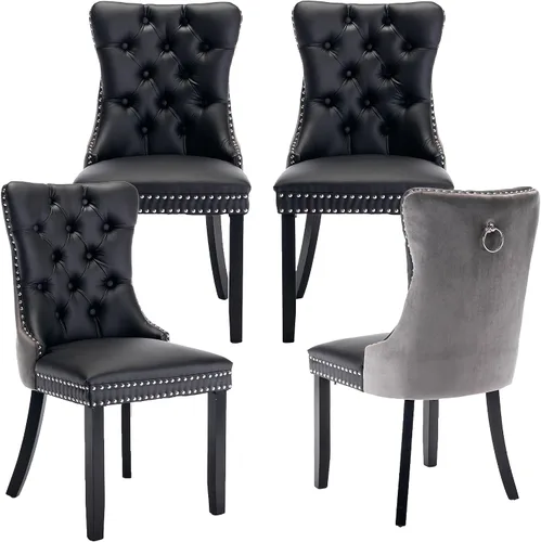 Miniatura 59 de LKTART Juego de 2 sillas de comedor de terciopelo, sillas de comedor copetudas con ribete de anillo de clavo, silla de comedor tapizada con patas