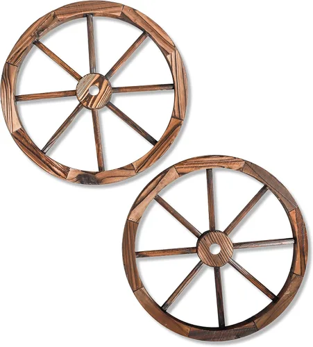 Trademark Innovations Rueda decorativa de madera vintage para jardín con borde de acero, 17.7 pulgadas de diámetro (juego de 2)