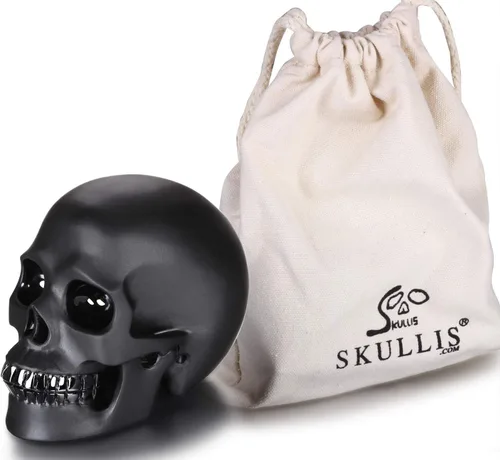Miniatura 9 de Skullis Calavera de cristal de obsidiana negra esmerilada de 5.0 pulgadas, escultura artística de piedras preciosas talladas a mano, estatua