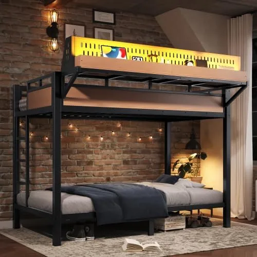 Miniatura 12 de Bellemave Twin XL Bunk Bed Frame with Storage Shelves & Pegboard, Metal Bunk Bed Twin XL with USB Ports & LED Lights, Space-Saving for Bedroom