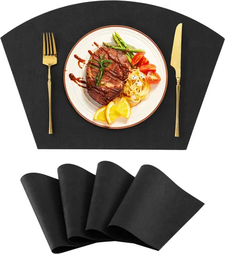 Miniatura 17 de Homaxy Juego de 4 manteles individuales para mesa redonda, lavables en forma de cuña, de piel sintética, lavables, para cocina, cena, para Beige