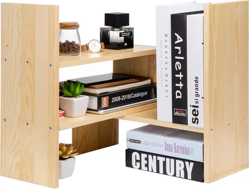 Miniatura 4 de Organizador de escritorio, estante de almacenamiento de oficina, ajustable, de madera natural, estante para libros, organizador de escritorio