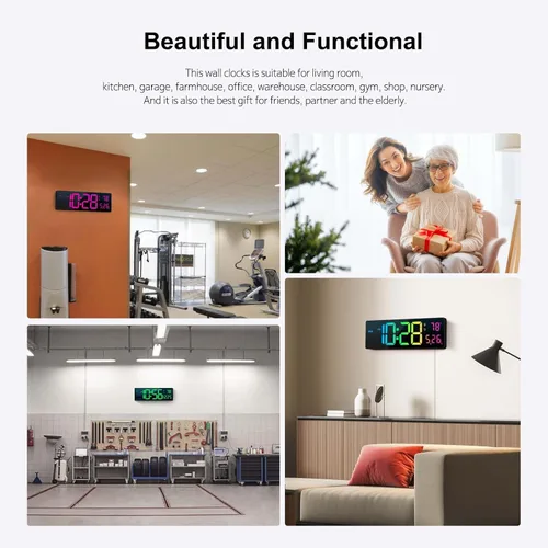 Miniatura 6 de Reloj de pared digital de 16 pulgadas, relojes de pared con 11 colores RGB, reloj despertador con luces nocturnas, reloj digital grande para sala