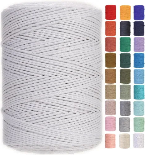 Miniatura 23 de Cuerda de macramé 4 mm x 328 yardas Natural Cuerda de algodón para macramé Cuerda de macramé colorida Cordón de algodón suave Suministros de macramé