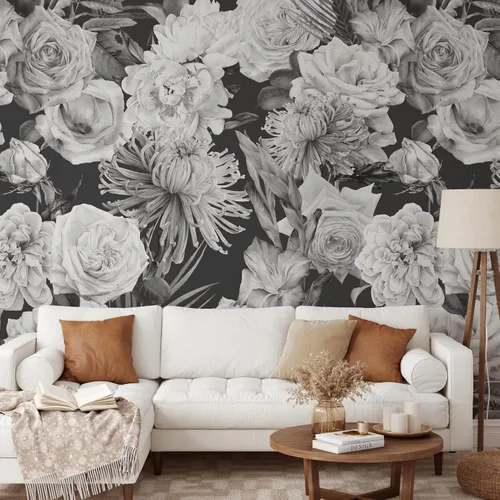 Miniatura 9 de Papel pintado de rosas blancas y negras, papel tapiz de acuarela autoadhesivo extraíble, papel tapiz floral para despegar y pegar