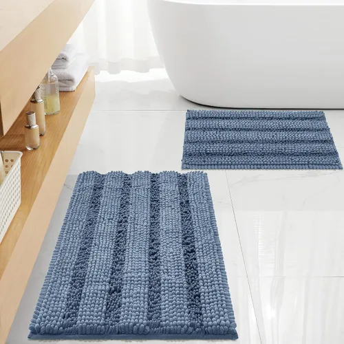 Miniatura 15 de FLOLEOPA Juego de 2 tapetes de baño de felpilla gruesa y peluda, antideslizantes, parte inferior de goma termofusible para baño, alfombras de baño
