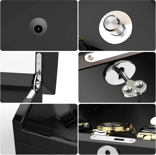 Miniatura 5 de TRIPLE TREE Enrollador de reloj para 4 relojes automáticos, con 6 almacenes adicionales de relojes, acabado de piano de carcasa de madera, motor