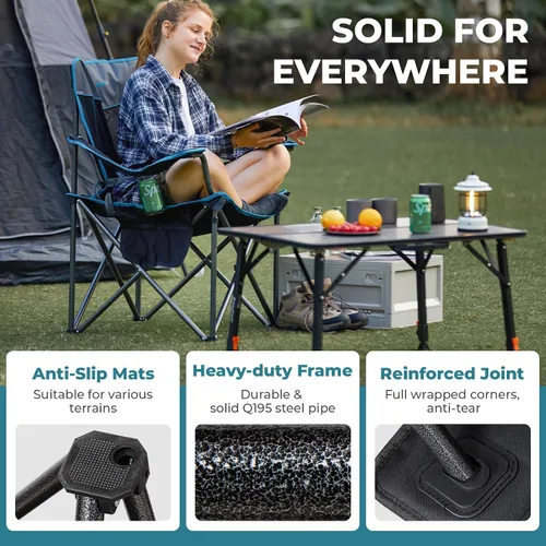 Miniatura 7 de FUNDANGO Silla de campamento de gran tamaño para adultos, silla de césped plegable portátil de servicio pesado con asiento y respaldo acolchados