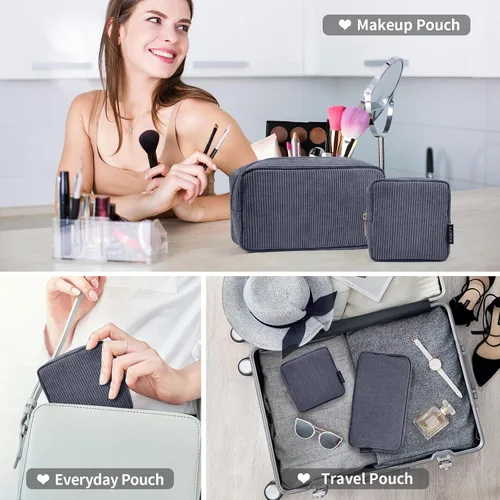 Miniatura 7 de MAGEFY Pequeña bolsa de maquillaje para bolso, mini bolsa de cosméticos de pana, linda bolsa cosmética para mujeres con bolsillos deslizantes