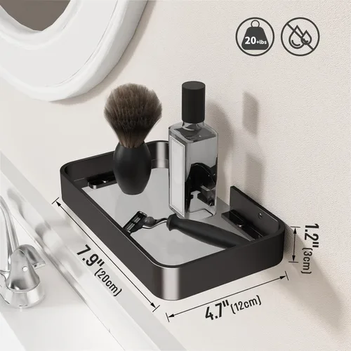 Miniatura 3 de Danpoo Estante de Pared Pequeña de 8 Pulgadas, Vidrio Templado Transparente con Marco de Aluminio Negro Mate – Elegante Organizador Flotante