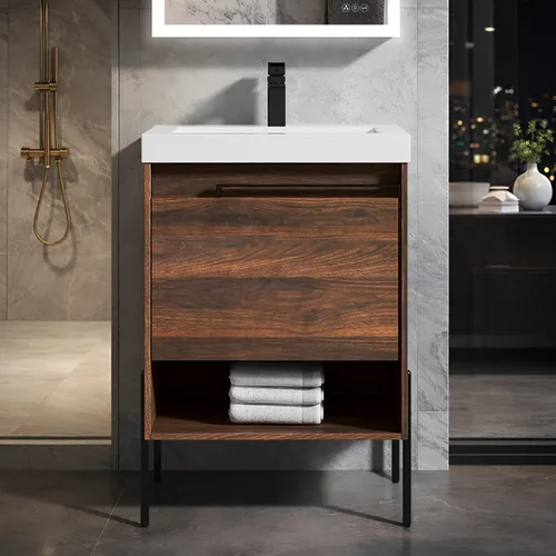 Miniatura 15 de Blossom Turin - Mueble de baño de roble Classik de 24 pulgadas con fregadero acrílico, gabinete independiente minimalista de madera, diseño moderno