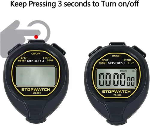 Miniatura 5 de Digital Simple Stopwatch, 1/30 Lap Basic Stopwatch, No Bells, No Clock, No Alarm, Silent, Child Friendly, ON/Off for Swimming Coaches Kids