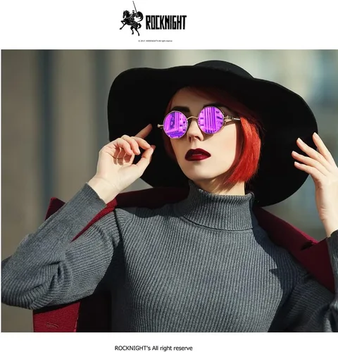 Miniatura 2 de ROCKNIGHT Gafas de sol redondas polarizadas con protección UV400 estilo steampunk gótico, unisex, para exteriores