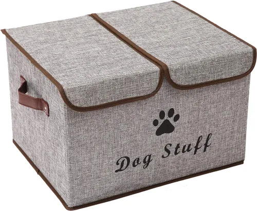 Morezi - Caja de almacenamiento grande y organizador plegable de lona con tapa, perfecta para juguetes y accesorios de perros y gatos, color gris