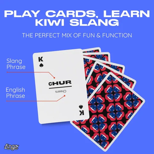 Miniatura 2 de Lingo Kiwi (Nueva Zelanda) - Juego de cartas de jerga 52 expresiones y frases divertidas de Nueva Zelanda Divertido juego de cartas regalo