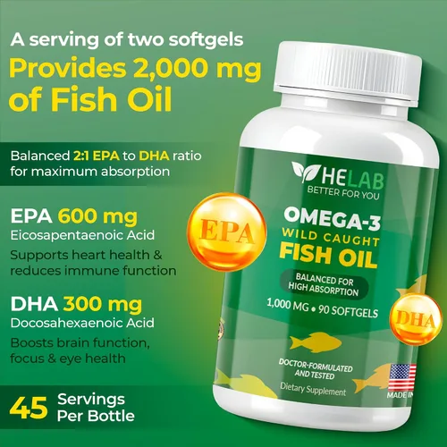 Miniatura 2 de Suplemento de aceite de pescado Omega 3 (90 unidades) Aceite de pescado omega3 capturado en la naturaleza, alto EPA DHA, rico en ácidos grasos