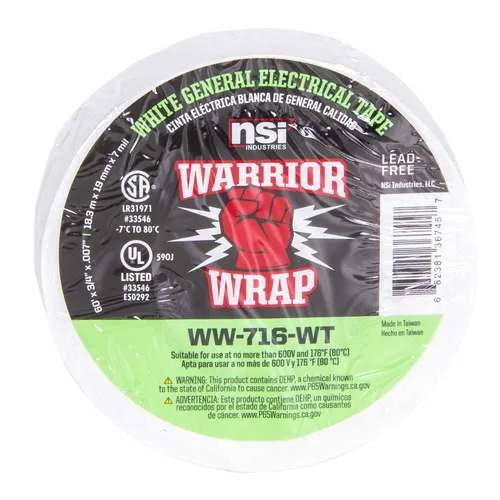Miniatura 4 de NSI WW-716-WT WarriorWrap General Cinta eléctrica de vinilo de 7 mil, 3/4" de ancho, 60' de largo, blanco