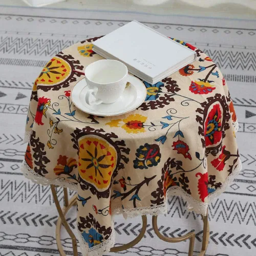Miniatura 3 de Aothpher Manteles pequeños de 24x24 pulgadas modernos de estilo bohemio con flores de jacquard lavables con encaje para mesa de comedor