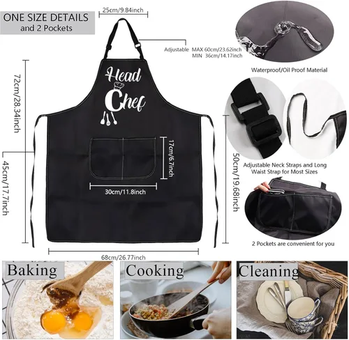 Miniatura 4 de MBMSO Delantales de chef y sous chef, delantales familiares a juego con bolsillos, para mamá, papá, hijo, hija, delantal de cocina, regalo
