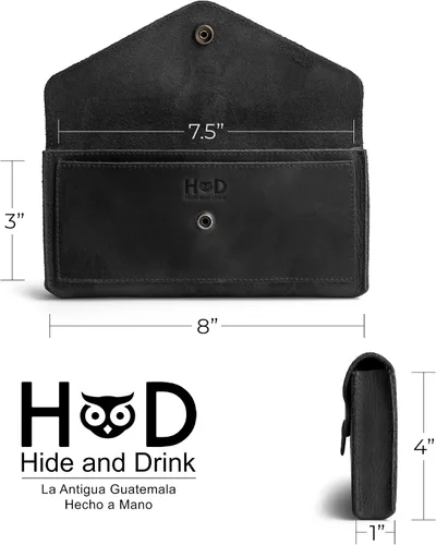 Miniatura 17 de Hide & Drink, Cartera grande de cuero para mujer, organizador de dinero, billetes planos, bolsa, estuche, elegante, hecho a mano, Bourbon Marrón