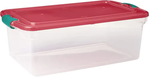 Miniatura 9 de HOMZ - Paquete de 6 contenedores organizadores de plástico para vacaciones con tapas, 64 cuartos de galón, transparente/rojo - Contenedores