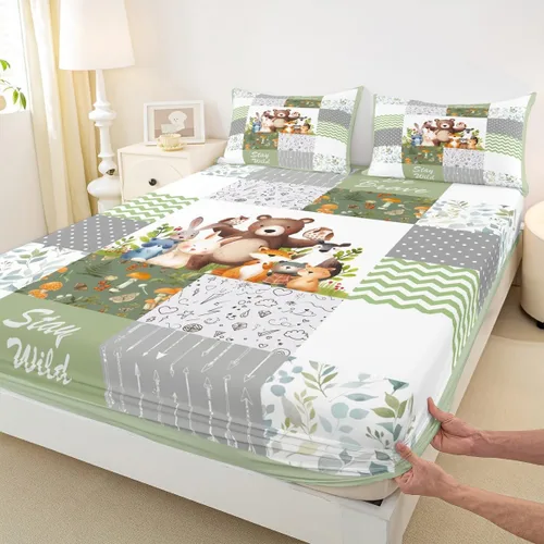 Miniatura 12 de Cute Panda - Sábana bajera ajustable para niños, tamaño individual, diseño de rayas geométricas de animales salvajes, decoración de habitación